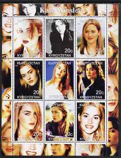 Kyrgyzstan 2000 Kate Winslet (ex Titanic) perf sheetlet containing 9 values unmounted mint, stamps on , stamps on  stamps on films, stamps on  stamps on cinema, stamps on  stamps on personalities, stamps on  stamps on entertainments, stamps on  stamps on women, stamps on  stamps on titanic