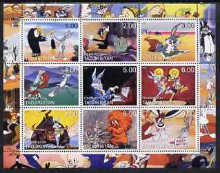 Tadjikistan 2000 Bugs Bunny perf sheetlet containing 9 values unmounted mint, stamps on , stamps on  stamps on films, stamps on  stamps on movies, stamps on  stamps on cartoons, stamps on  stamps on entertainments