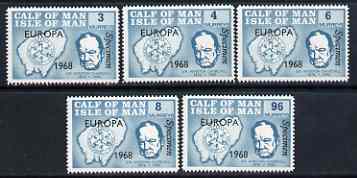 Calf of Man 1968 Europa 1968 opt'd on Churchill perf set of 5 in turquoise each additionally overprinted SPECIMEN (as Rosen CA105s-09s) unmounted mint, stamps on , stamps on  stamps on churchill, stamps on  stamps on personalities, stamps on  stamps on maps, stamps on  stamps on europa  