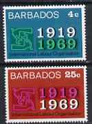 Barbados 1969 50th Anniversary of International Labour Organisation perf set of 2 unmounted mint, SG 390-91, stamps on , stamps on  stamps on labour, stamps on  stamps on  ilo , stamps on  stamps on 