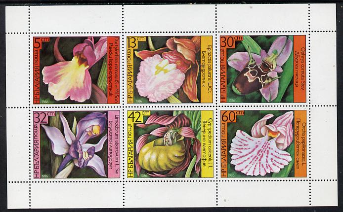 Bulgaria 1986 Orchids sheetlet containing set of 6vals SG 3318-23 (MI 3441-46) unmounted mint, stamps on flowers  orchids