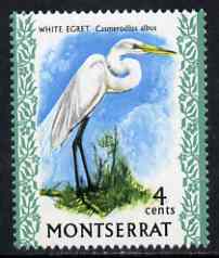 Montserrat 1970-74 Great Egret 4c on chalky paper unmounted mint, SG 245, stamps on , stamps on  stamps on birds, stamps on  stamps on herons