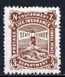 New Zealand 1944-47 Life Insurance 3d brown (Lighthouse) unmounted mint, SG L40, stamps on , stamps on  stamps on , stamps on  stamps on  kg6 , stamps on  stamps on lighthouses
