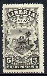 Liberia 1918 Coat of Arms 5c colour trial proof in black on gummed paper, lightly mounted mint, as SG351, stamps on , stamps on  stamps on arms, stamps on  stamps on heraldry, stamps on  stamps on ships, stamps on  stamps on ploughing