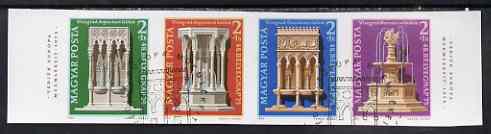 Hungary 1975 Stamp Day (Preservation of Monuments) m/sheet imperf and fine used, Mi BL115 , stamps on , stamps on  stamps on fountains, stamps on  stamps on monuments, stamps on  stamps on postal