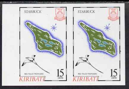 Kiribati 1987 Map 15c (Starbuck and red-tailed tropic bird) imperf pair unmounted mint, as SG 270, stamps on , stamps on  stamps on maps, stamps on  stamps on birds