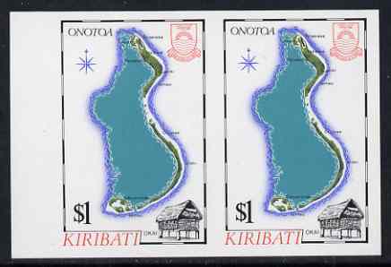 Kiribati 1987 Map $1 (Onotoa and okai house) imperf pair unmounted mint, as SG 273, stamps on , stamps on  stamps on maps, stamps on  stamps on houses