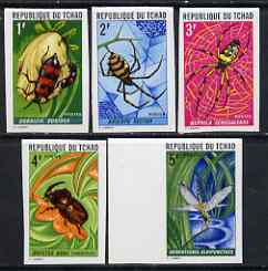 Chad 1972 Insects the five low values (1f to 5f) imperf singles unmounted mint as SG 358-62, stamps on insects