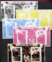 Benin 2002 Pandas imperf m/sheet containing 2 values each with Scout Logo, the set of 5 progressive proofs comprising the 4 individual colours plus all 4-colour composite..., stamps on animals, stamps on bears, stamps on pandas, stamps on scouts