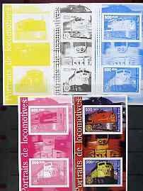 Benin 2002 Portraits of Locomotives imperf m/sheet containing 2 values each with Rotary Logo, the set of 5 progressive proofs comprising the 4 individual colours plus all 4-colour composite (as issued) all unmounted mint, stamps on railways, stamps on rotary