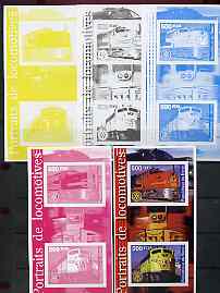 Benin 2002 Portraits of Locomotives imperf m/sheet containing 2 values each with Rotary Logo, the set of 5 progressive proofs comprising the 4 individual colours plus all 4-colour composite (as issued) all unmounted mint, stamps on , stamps on  stamps on railways, stamps on  stamps on rotary