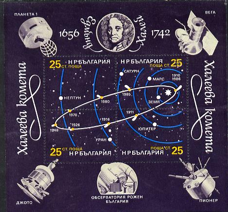 Bulgaria 1986 Halley's Comet perf m/sheet containing 4 values unmounted mint, SG MS 3331, Mi BL 162A, stamps on , stamps on  stamps on space, stamps on  stamps on halley