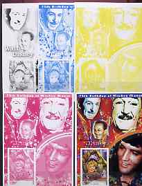 Congo 2001 75th Birthday of Mickey Mouse s/sheet #06 showing Alice in Wonderland with Elvis & Walt Disney in background, the set of 5 imperf progressive proofs comprising..., stamps on disney, stamps on elvis, stamps on music, stamps on films, stamps on cinema
