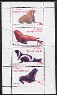 Fr Josiph Earth 1999? WWF - Seals & Walruses perf sheetlet containing 4 values unmounted mint, stamps on seals, stamps on  wwf , stamps on animals, stamps on mammals