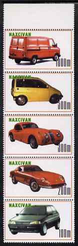 Naxcivan Republic 1999 Modern Cars & Vans perf strip of 5 values complete unmounted mint, stamps on transport, stamps on cars, stamps on trucks