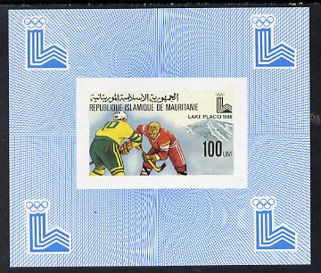 Mauritania 1980 Winter Olympics (Ice Hockey) imperf sheetlet containing 100f value as SG 640 unmounted mint, stamps on sport    ice hockey    olympics