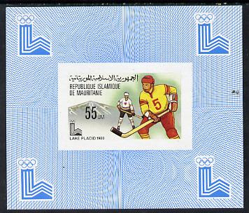 Mauritania 1980 Winter Olympics (Ice Hockey) imperf sheetlet containing 55f value unmounted mint as SG 638, stamps on , stamps on  stamps on sport    ice hockey    olympics