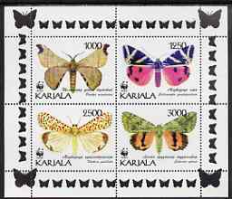 Karjala Republic 1997 WWF - Butterflies perf sheetlet containing complete set of 4 unmounted mint, stamps on , stamps on  stamps on , stamps on  stamps on  wwf , stamps on  stamps on butterflies