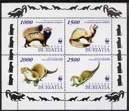 Buriatia Republic 1997 WWF - Otters & Polecats perf sheetlet containing complete set of 4 unmounted mint, stamps on , stamps on  wwf , stamps on animals, stamps on otters, stamps on 