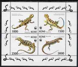 Komi Republic 1997 WWF - Lizards perf sheetlet containing complete set of 4 unmounted mint, stamps on , stamps on  wwf , stamps on animals, stamps on reptiles, stamps on lizards