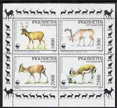 Ingushetia Republic 1997 WWF - Deer perf sheetlet containing complete set of 4 unmounted mint, stamps on , stamps on  wwf , stamps on animals, stamps on deer