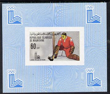 Mauritania 1980 Winter Olympics (Ice Hockey) imperf sheetlet containing 60f value unmounted mint as SG 639, stamps on , stamps on  stamps on sport   ice hockey    olympics