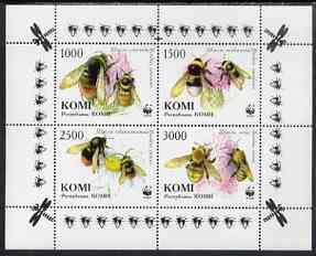 Komi Republic 1997 WWF - Bees perf sheetlet containing complete set of 4 unmounted mint, stamps on , stamps on  wwf , stamps on insects, stamps on bees, stamps on honey