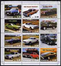 Tatarstan Republic 2000 Modern American Cars perf sheetlet containing set of 12 values unmounted mint, stamps on cars