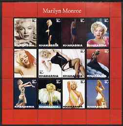 Chakasia 2003 Marilyn Monroe perf sheetlet containing 12 values unmounted mint, stamps on , stamps on  stamps on films, stamps on  stamps on cinema, stamps on  stamps on entertainments, stamps on  stamps on music, stamps on  stamps on personalities, stamps on  stamps on marilyn monroe