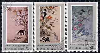 North Korea 1978 Paintings by Li Am perf set of 3 cto used SG N1789-91, stamps on arts, stamps on cats, stamps on birds, stamps on geese