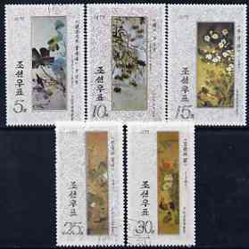 North Korea 1975 Paintings of Li Dynasty perf set of 5 cto used SG N1381-85, stamps on arts, stamps on marine life, stamps on roses, stamps on birds, stamps on flowers