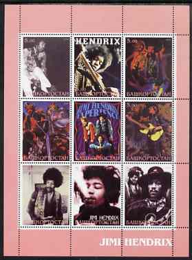 Bashkortostan 2000 Jimi Hendrix perf sheetlet containing 9 values unmounted mint, stamps on , stamps on  stamps on music, stamps on  stamps on pops, stamps on  stamps on personalities, stamps on  stamps on rock, stamps on  stamps on 