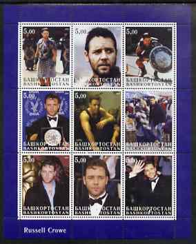 Bashkortostan 2001 Russell Crowe perf sheetlet containing set of 9 values unmounted mint, stamps on , stamps on  stamps on personalities, stamps on  stamps on films, stamps on  stamps on movies, stamps on  stamps on cinema, stamps on  stamps on entertainments, stamps on  stamps on 