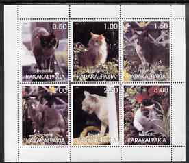 Karakalpakia Republic 1998 Domestic cats #2 perf sheetlet containing set of 6 values unmounted mint, stamps on cats