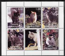 Karakalpakia Republic 1998 Domestic cats #2 perf sheetlet containing set of 6 values unmounted mint, stamps on , stamps on  stamps on cats