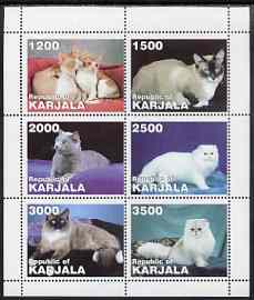 Karjala Republic 1997 Domestic Cats perf sheetlet containing 6 values unmounted mint , stamps on cats