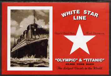 Turkmenistan 2000 Titanic rouletted souvenir sheet #1 (white Star Line) unmounted mint, stamps on , stamps on  stamps on ships, stamps on  stamps on disasters