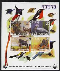 Altaj Republic 1998 WWF imperf sheetlet containing set of 4 values unmounted mint, stamps on , stamps on  stamps on wwf, stamps on  stamps on birds, stamps on  stamps on animals, stamps on  stamps on  wwf , stamps on  stamps on pelicans, stamps on  stamps on birds of paradise