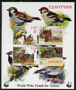 Udmurtia Republic 1998 WWF imperf sheetlet containing set of 4 values unmounted mint, stamps on , stamps on  stamps on wwf, stamps on  stamps on birds, stamps on  stamps on  wwf , stamps on  stamps on animals, stamps on  stamps on parrots