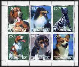 Udmurtia Republic 1998 Dogs perf sheetlet containing set of 6 unmounted mint, stamps on , stamps on  stamps on dogs, stamps on  stamps on 