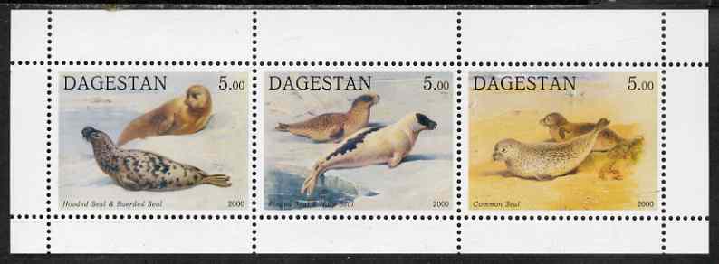 Dagestan Republic 2000 Seals perf sheetlet containing 3 values unmounted mint, stamps on , stamps on  stamps on animals, stamps on  stamps on seals, stamps on  stamps on 