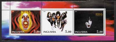 Ingushetia Republic 2001 Kiss perf sheetlet containing 3 values unmounted mint, stamps on , stamps on  stamps on personalities, stamps on  stamps on music, stamps on  stamps on pops, stamps on  stamps on rock