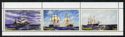 Karjala Republic 2000 Sailing Ships perf sheetlet containing 3 values unmounted mint, stamps on , stamps on  stamps on ships