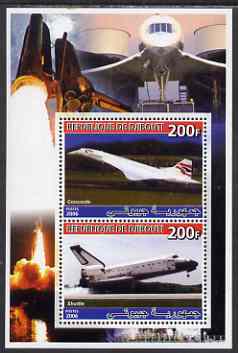 Djibouti 2006 Concorde & Space Shuttle perf sheetlet containing 2 values unmounted mint, stamps on , stamps on  stamps on concorde, stamps on  stamps on space, stamps on  stamps on shuttle