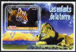 Central African Republic 2005 Young Animals of the World #3 (Big Cats) perf souvenir sheet containing 1 value with Scout logo, fine cto used, stamps on , stamps on  stamps on animals, stamps on  stamps on scouts, stamps on  stamps on cats, stamps on  stamps on lions, stamps on  stamps on tigers