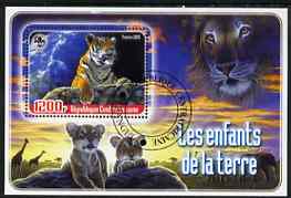 Central African Republic 2005 Young Animals of the World #4 (Big Cats) perf souvenir sheet containing 1 value with Scout logo, fine cto used, stamps on , stamps on  stamps on animals, stamps on  stamps on scouts, stamps on  stamps on cats, stamps on  stamps on lions, stamps on  stamps on tigers, stamps on  stamps on giraffes