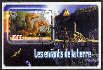 Central African Republic 2005 Young Animals of the World #7 (Dinosaurs) perf souvenir sheet containing 1 value with Scout logo, fine cto used, stamps on , stamps on  stamps on animals, stamps on  stamps on scouts, stamps on  stamps on dinosaurs