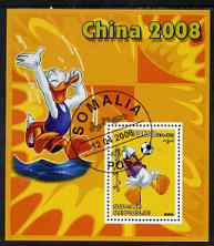 Somalia 2006 Beijing Olympics (China 2008) #01 - Donald Duck Sports - Football & Diving perf souvenir sheet fine cto used, stamps on disney, stamps on entertainments, stamps on films, stamps on cinema, stamps on cartoons, stamps on sport, stamps on stamp exhibitions, stamps on football, stamps on diving, stamps on olympics