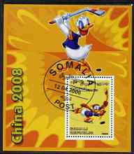 Somalia 2006 Beijing Olympics (China 2008) #08 - Donald Duck Sports - Field Hockey & Ice Hockey perf souvenir sheet fine cto used, stamps on , stamps on  stamps on disney, stamps on  stamps on entertainments, stamps on  stamps on films, stamps on  stamps on cinema, stamps on  stamps on cartoons, stamps on  stamps on sport, stamps on  stamps on stamp exhibitions, stamps on  stamps on hockey, stamps on  stamps on ice hockey, stamps on  stamps on olympics