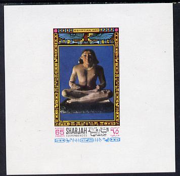 Sharjah 1968 Egyptology imperf sheetlet containing 65 Dh value (Scribe) as Mi 461 unmounted mint, stamps on egyptology, stamps on history, stamps on tourism, stamps on literature